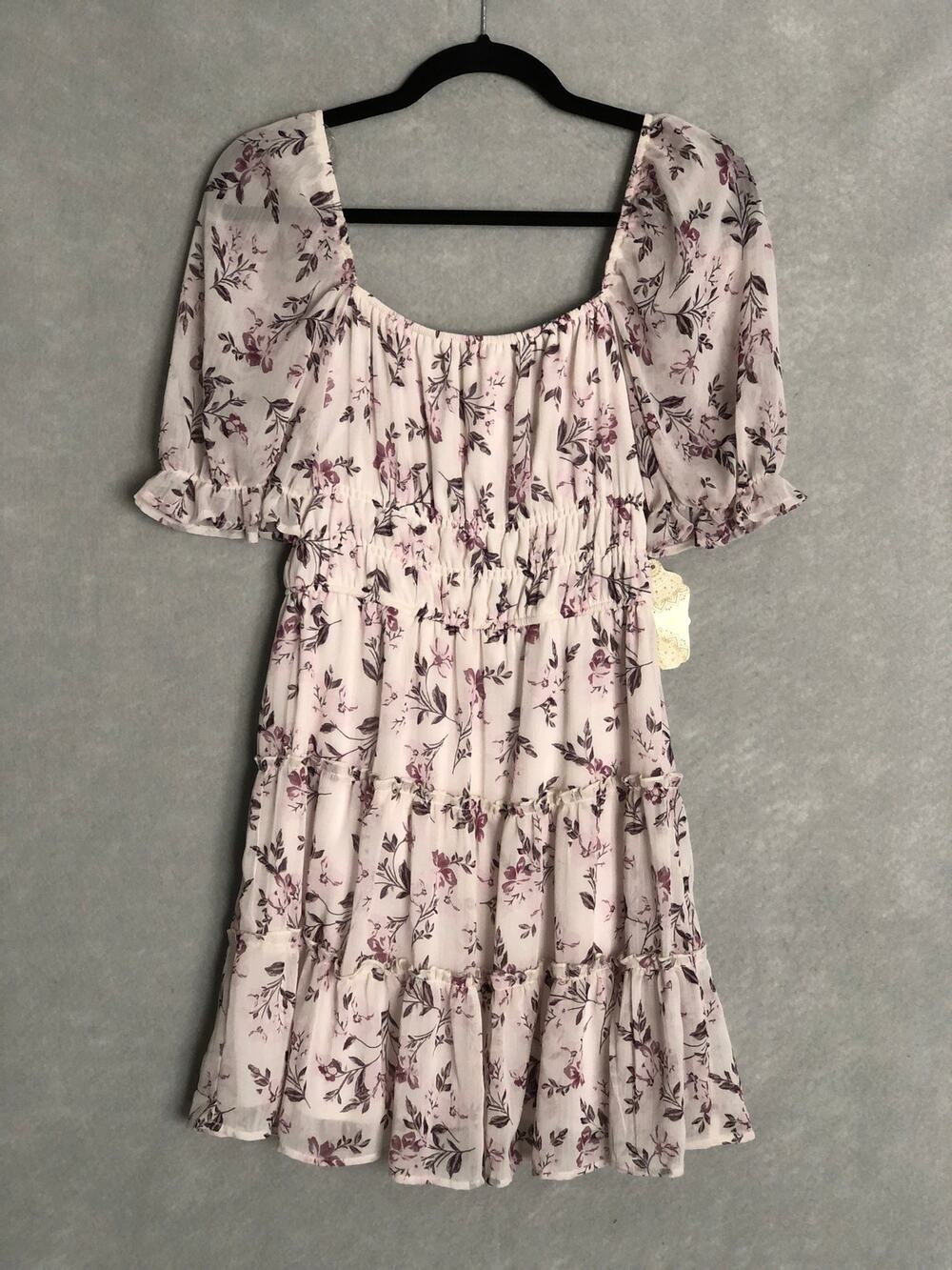 Altar'd State Tiered Mini Dress Floral Puff Sleeve Women's Small NEW